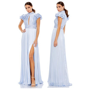 Ieena for Mac Duggal‎ PLEATED KEYHOLE RUFFLED CAP SLEEVE GOWN